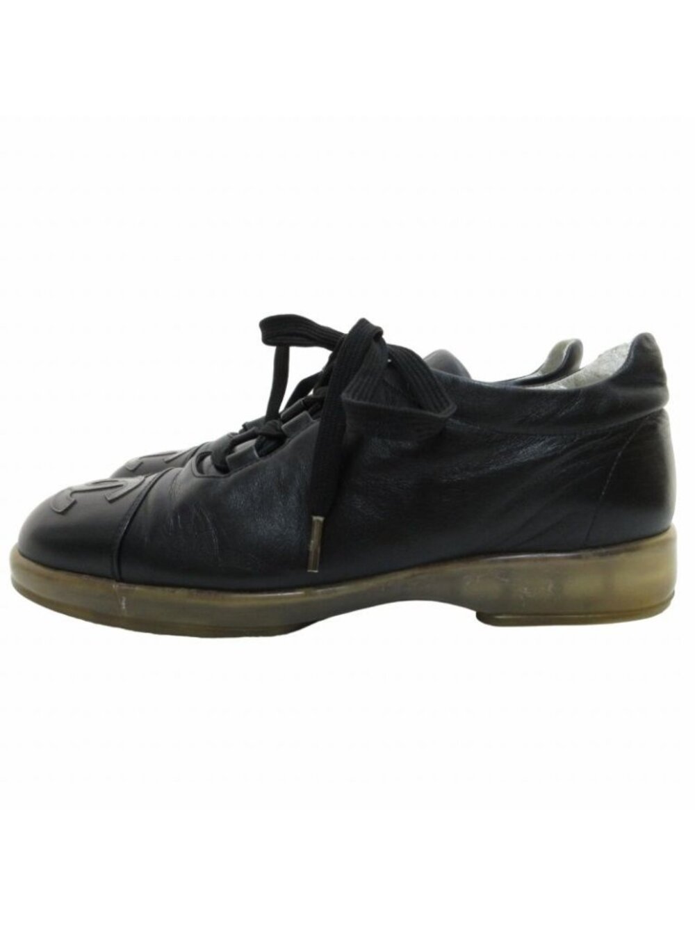 Chanel Leather Sneakers Clear Sole Shoes CC Logo Black - Picture 2 of 9